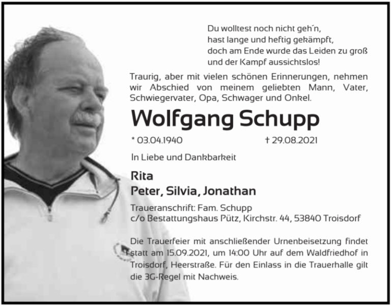 Der Verein trauert um Wolfgang Schupp